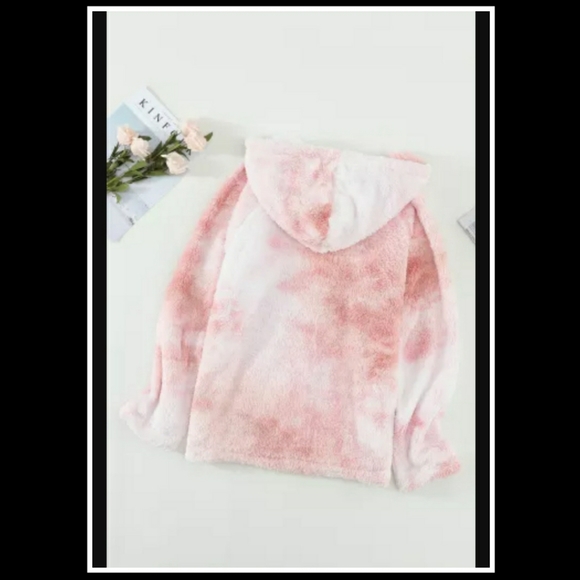 ‼️CLEARANCE PRICE FIRM‼️🎉💕Pink V-neck Tie-dye Plush Pullover Hoodie💕 - Picture 7 of 7